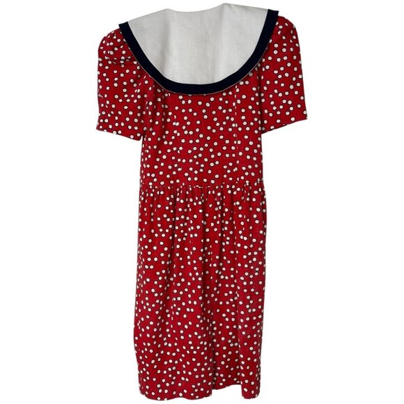 Vintage Leslie Lucks Petites  Short Sleeve Red Polka Dot Dress‎ - Size 2 - Picture 2 of 7